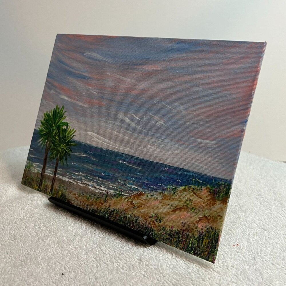 Our Beach Seaside Painting in Size 6" x 8" Landscape Acrylic on Canvas Panel - Picture 6 of 7
